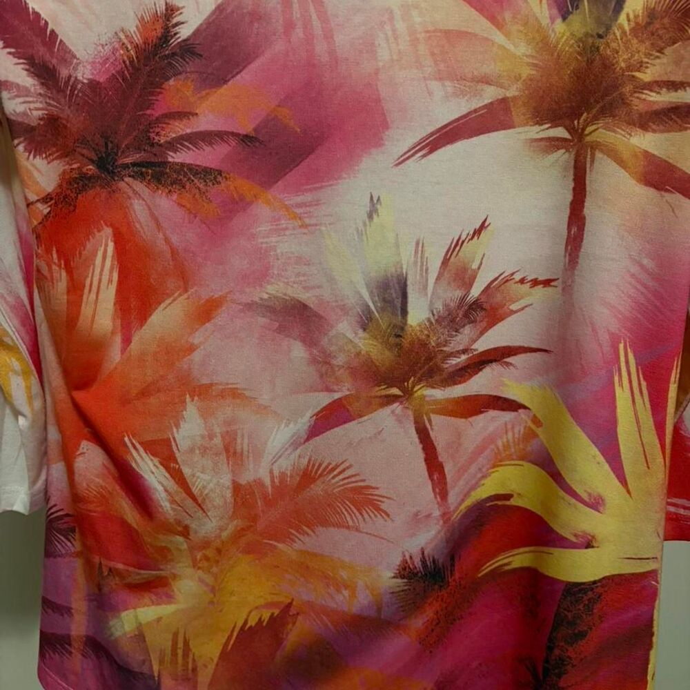 Jess & Jane Tropical Palm Print Asymmetrical Top | Rhinestone Detail | Size Medi - Picture 6 of 9